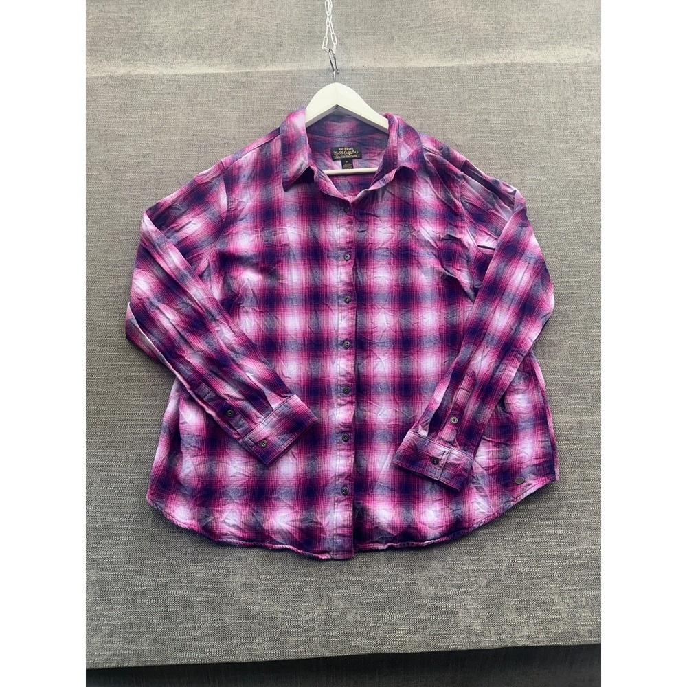 Noble Outfitters Relaxed Flannel Shirt‎ Womens 2X Purple Plaid Cotton Button Up